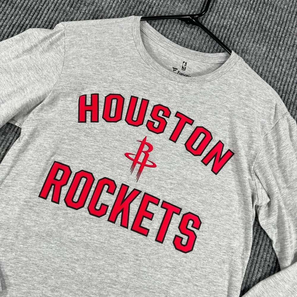 Houston‎ Rockets Shirt Mens Small Gray Long Sleeve Fanatics NBA Basketball